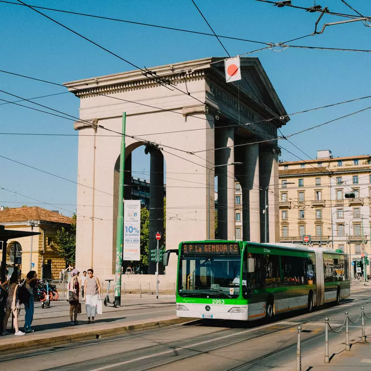 Public transport bus in the streets of Milan